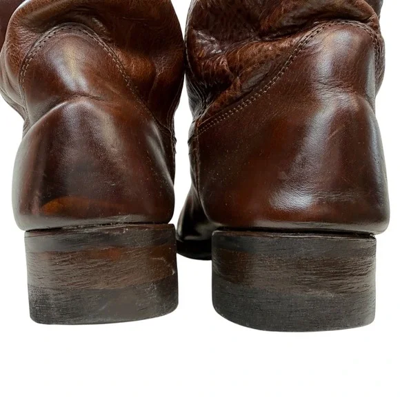 Frye Nash Roper Boots Square Toe Mens 11.5 N Vintage Brown Pebbled Leather